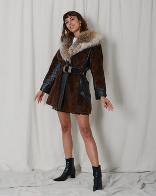 Beaver Fox Fur Leather Coat