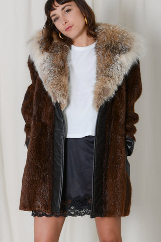 Beaver Fox Fur Leather Coat