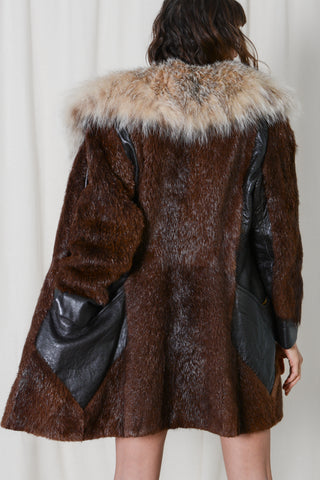 Beaver Fox Fur Leather Coat