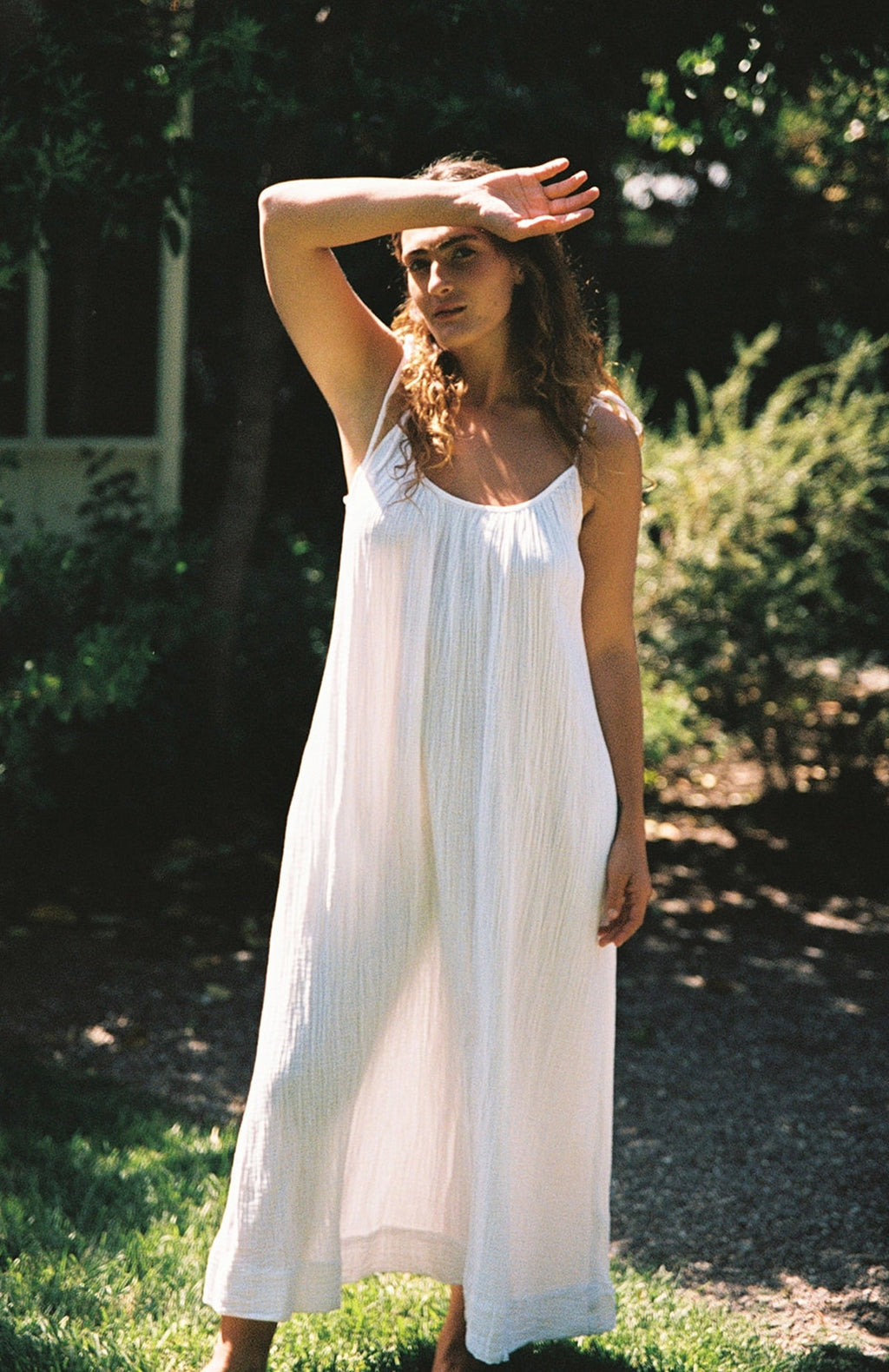 LA RELAXED: Organic Cotton Gauze Dress in Black L/XL