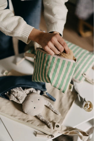 Stripe Cotton Pocket Pouch in Mint
