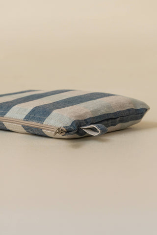 Clara Linen Small Pouch in Blue Stripe