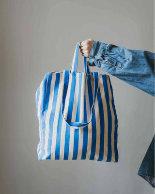 Medium Cotton Stripe Tote in Rust Red