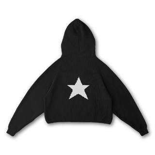 Star Cotton Rib Hoodie in Black