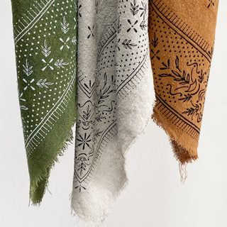 Classic Print Raw Silk Bandana in Olive Green