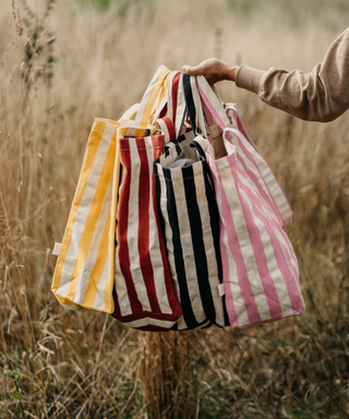 Medium Cotton Stripe Tote in Rust Red