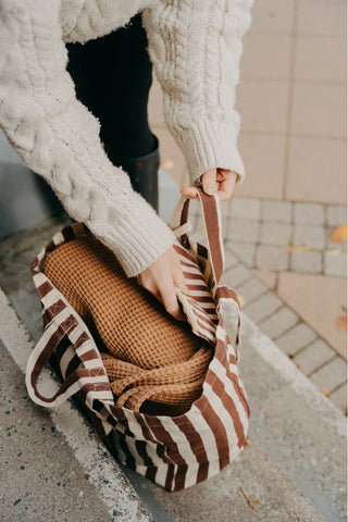 Medium Cotton Stripe Tote in Rust Red