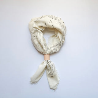 Classic Print Raw Silk Bandana in Cream