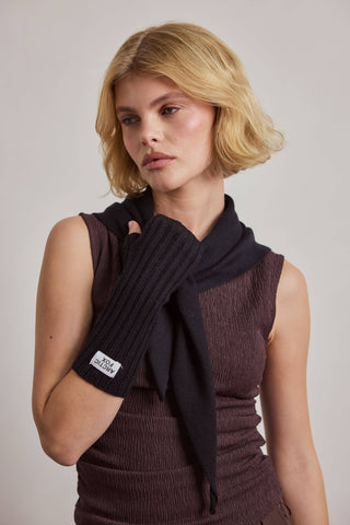 Merino Wool Fingerless Gloves in Black