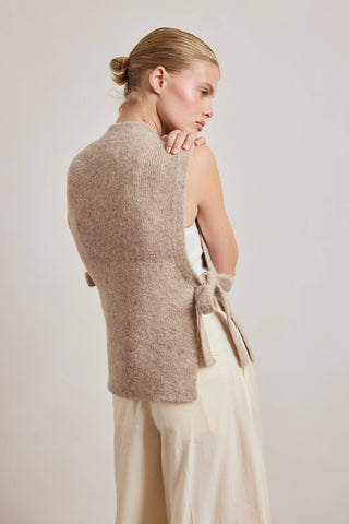 Alpaca Tie Vest in Oatmeal