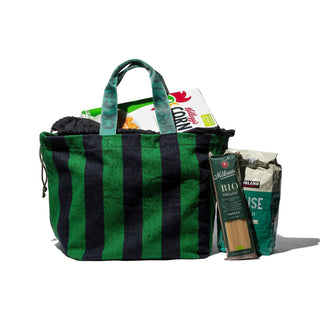 Reworked Rug Tote Bag in Green x Navy Blue