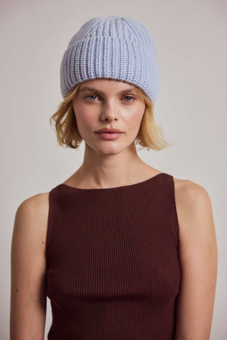 Merino Wool Beanie in Aura Blue