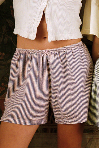 Seersucker Sleep Short in Rosy Stripe