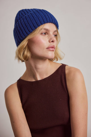 Merino Wool Beanie in Denim Blue