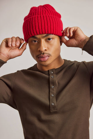 Merino Wool Beanie in Lava Red