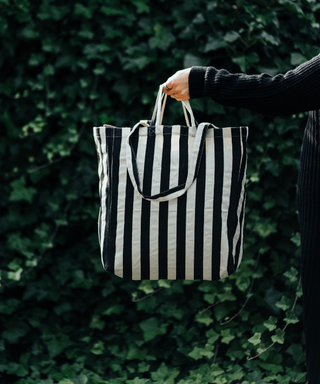 Medium Cotton Stripe Tote in Rust Red