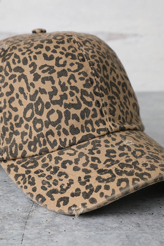 Leopard Distressed Cotton Baseball Hat