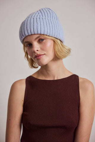 Merino Wool Beanie in Aura Blue