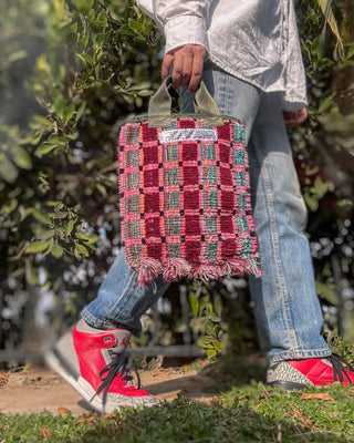 Trucker Tapestry Tote in Turquoise x Tan