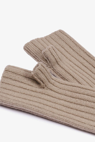 Merino Wool Fingerless Gloves in Soft Taupe