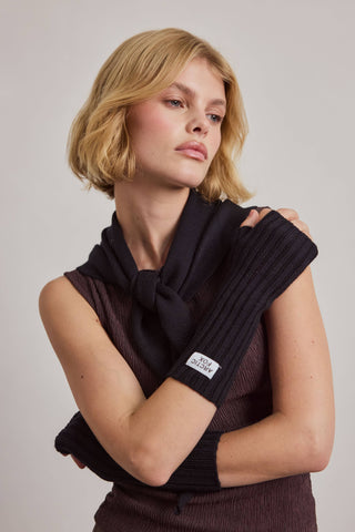 Merino Wool Fingerless Gloves in Black