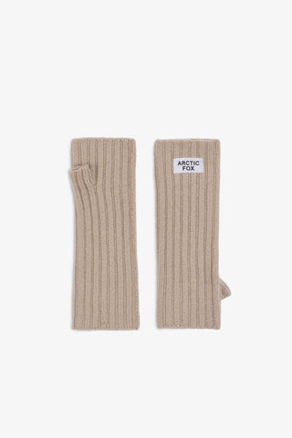 Merino Wool Fingerless Gloves in Soft Taupe