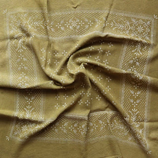 Classic Print Raw Silk Bandana in Olive Green