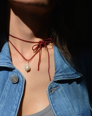 Rope Pearl Necklace, Dark Cherry