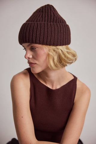 Merino Wool Beanie in Espresso Brown