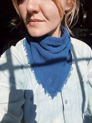 Raw Silk Bandana in Indigo