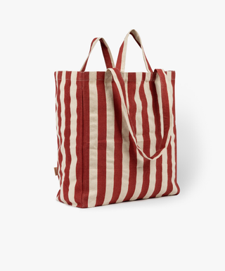 Medium Cotton Stripe Tote in Rust Red