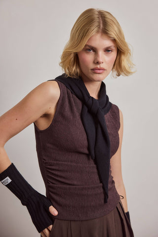 Merino Wool Fingerless Gloves in Black