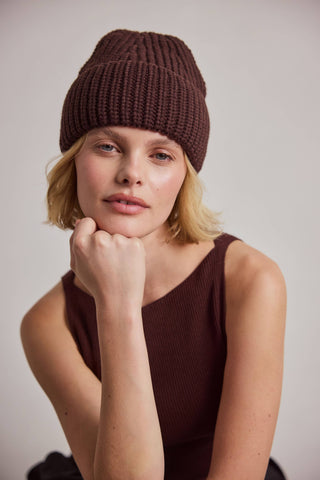 Merino Wool Beanie in Espresso Brown