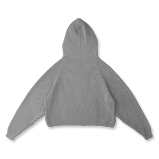 Cotton Rib Zip Up Hoodie in Warm Grey