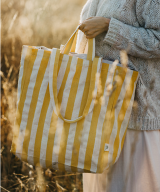 Medium Cotton Stripe Tote in Rust Red
