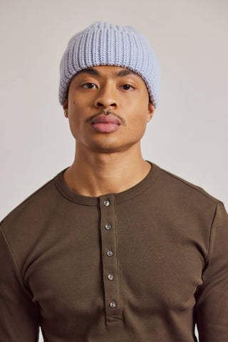 Merino Wool Beanie in Aura Blue