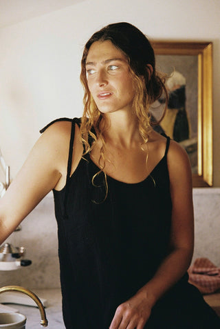 Organic Cotton Gauze Dress in Black
