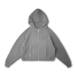 Cotton Rib Zip Up Hoodie in Warm Grey