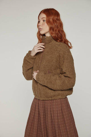 Olive Boucle Wool Zip Up Jacket