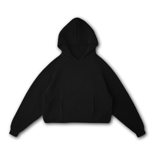 Star Cotton Rib Hoodie in Black