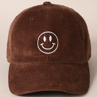 Happy Face Corduroy Baseball Hat