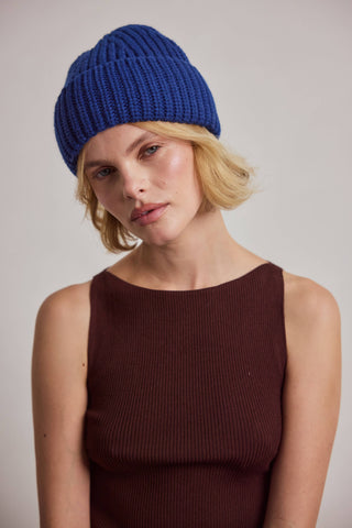 Merino Wool Beanie in Denim Blue