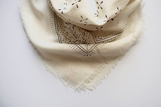 Classic Print Raw Silk Bandana in Cream