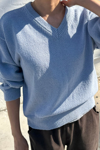 Abby Cotton V-Neck Sweater in Cornflower