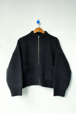 Alpaca Zip Front Jacket in Black