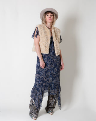 Fluttery Blue Bias Abstract Silk Dress