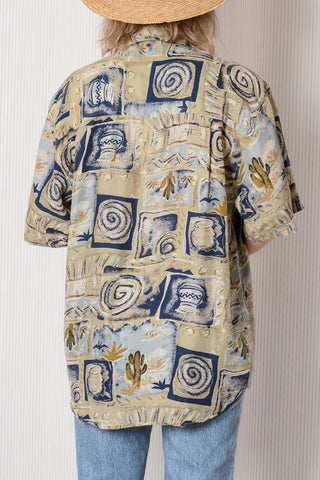 Abstract Cactus & Pottery Silk Top