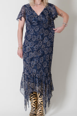 Fluttery Blue Bias Abstract Silk Dress