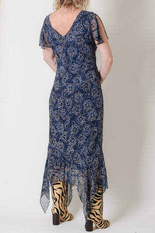 Fluttery Blue Bias Abstract Silk Dress