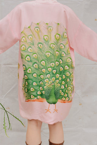 FAB Giant Peacock Pink Silk Kimono